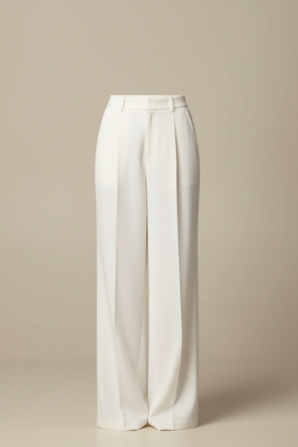 Pantalon Blanc Taille Haute Fluide Ample Élégant - Viscose - vue 3