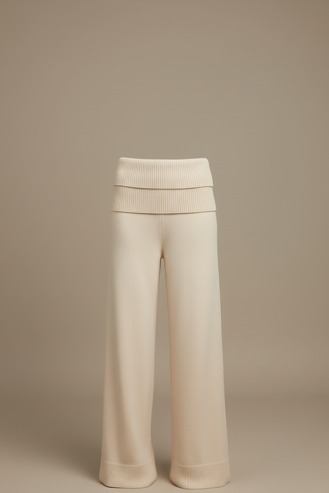 Pantalon Blanc Tricoté Ample Confortable Femme - Beige Maille - vue 3