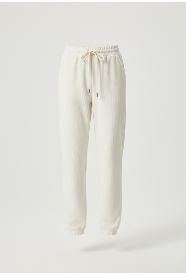 Pantalon Blanc Côtelé Droit Décontracté Femme Fluide - Cordé - vue 3