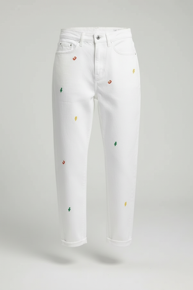 Pantalon Blanc Brodé Harlan Décontracté Femme - Jean - vue 3