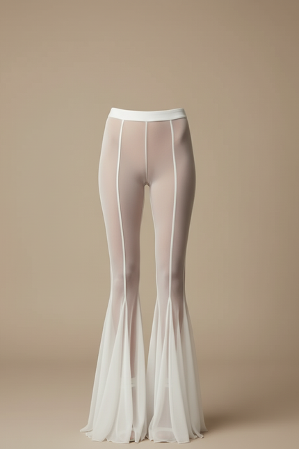 Pantalon Blanc Transparent Évasé Fluide Élégant Femme - Polyester - vue 2