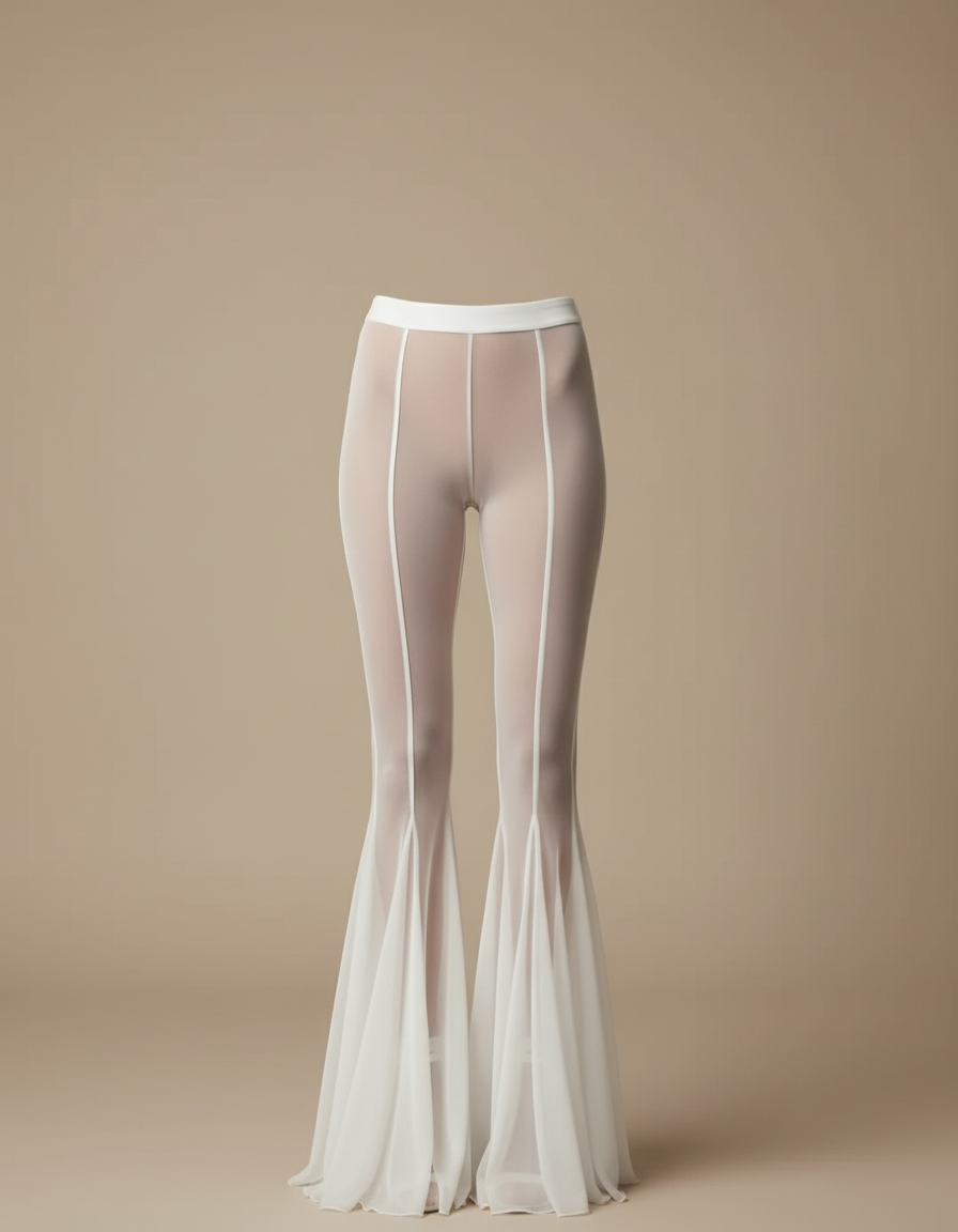 Pantalon Blanc Transparent Évasé Fluide Élégant Femme - Polyester - vue 2