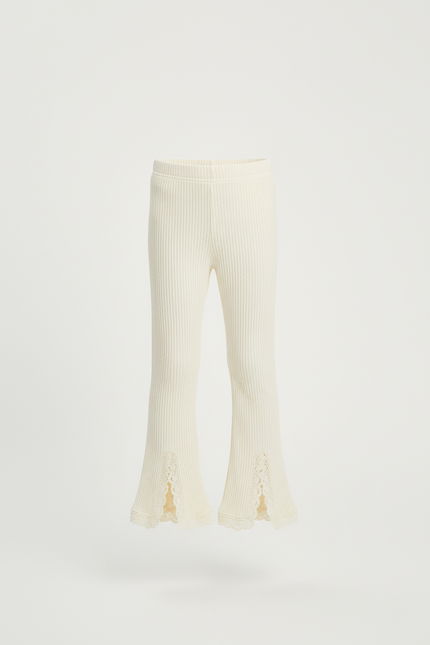 Pantalon Blanc Côtelé Tricoté Évasé Dentelle Enfant - Maille - vue 3