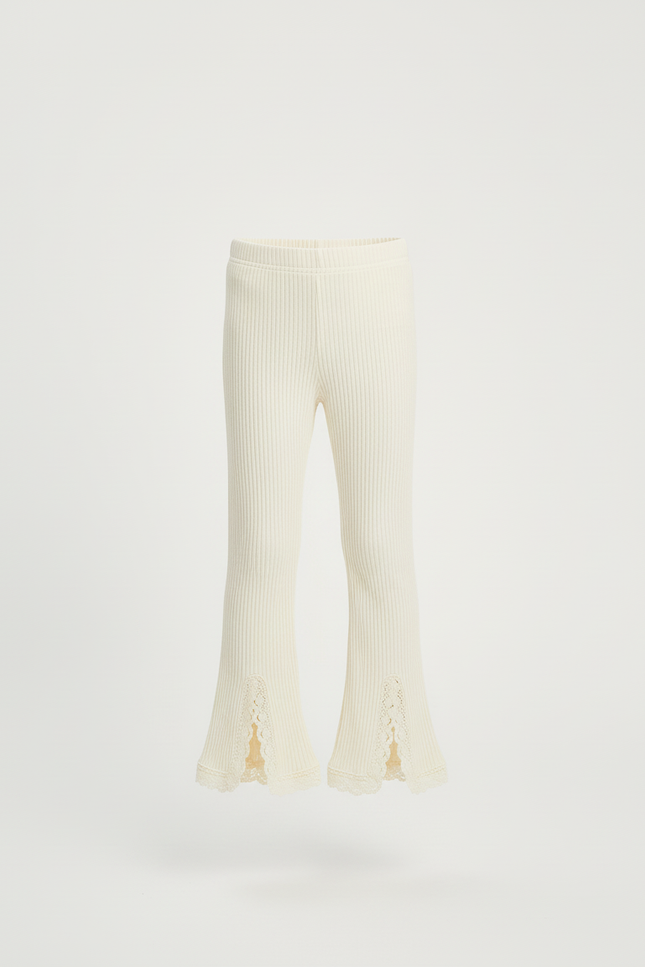 Pantalon Blanc Côtelé Tricoté Évasé Dentelle Enfant - Maille - vue 3