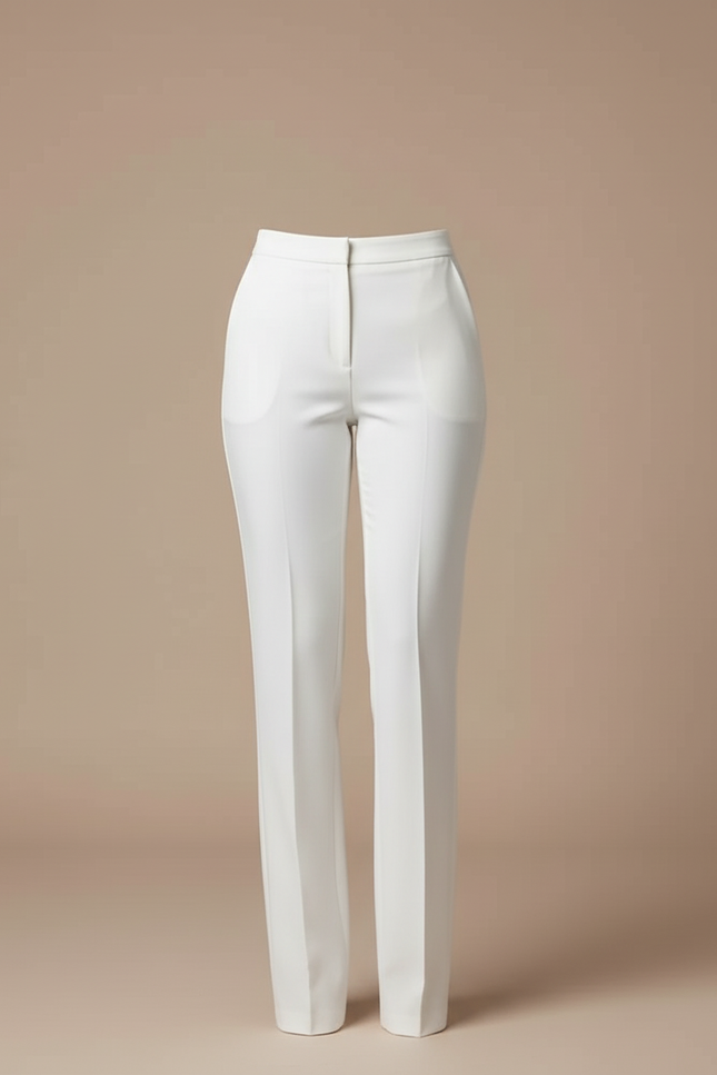 Pantalon Blanc Droit Élégant Taille Haute - Gabardine - vue 3
