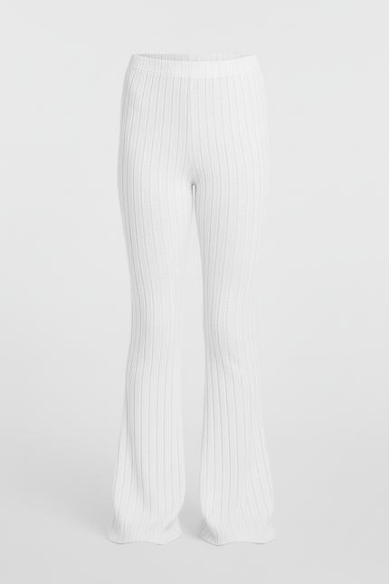 Pantalon Blanc Côtelé Évasé Tricoté Fille - Maille - vue 3