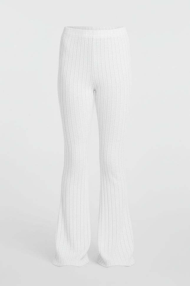 Pantalon Blanc Côtelé Évasé Tricoté Fille - Maille - vue 3