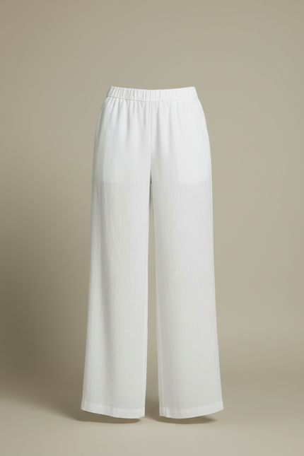 Pantalon Blanc Fluide Large Lin Décontracté - vue 3