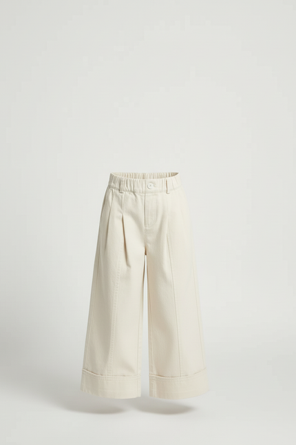 Pantalon Blanc Ample Plissé Décontracté Enfant - Beige Toile - vue 3