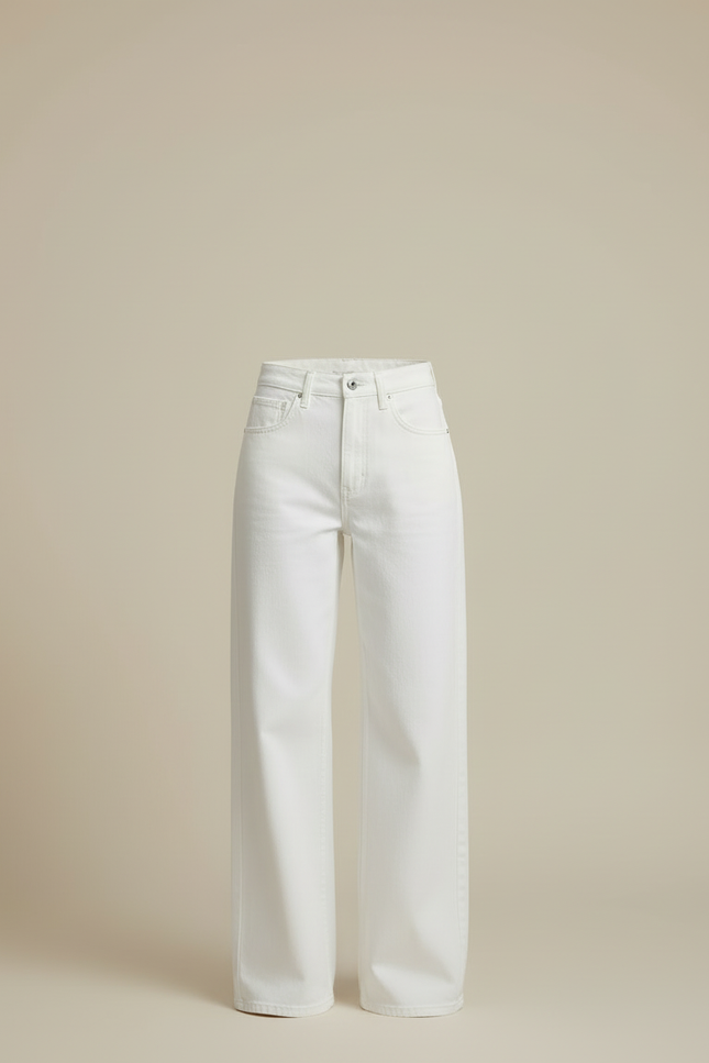 Pantalon Blanc Large Fluide Taille Haute Femme - Jean - vue 3