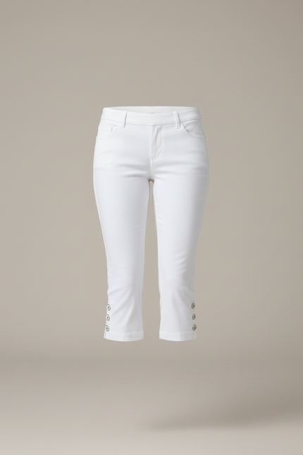 Pantalon Blanc Capri Stretch Boutonné Femme - Coton - vue 3