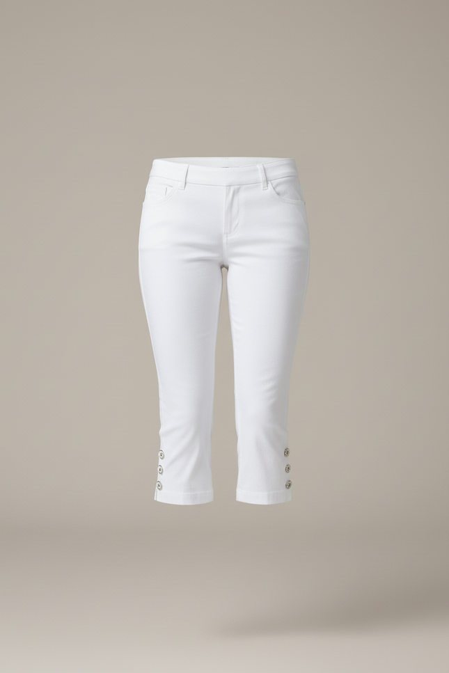 Pantalon Blanc Capri Stretch Boutonné Femme - Coton - vue 3