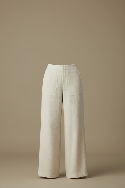 Pantalon Blanc Lin Large Taille Haute Chic - Beige - vue 3
