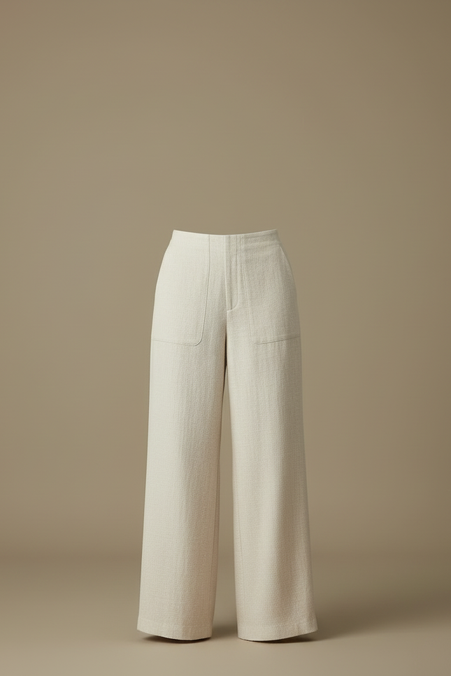 Pantalon Blanc Lin Large Taille Haute Chic - Beige - vue 3