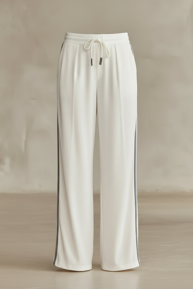 Pantalon Blanc Large Fluide Cordon Décontracté Élégant - Viscose - vue 3