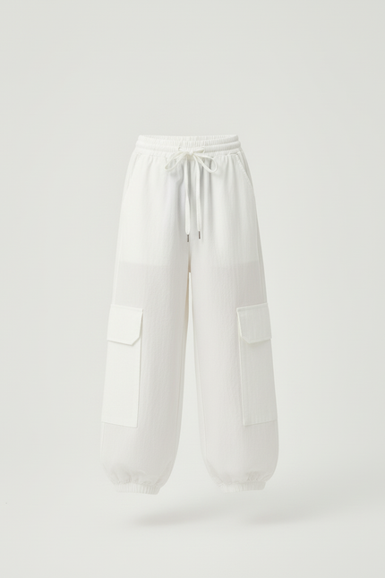 Pantalon Blanc Cargo Ample Fille Taille Haute - Coton - vue 3