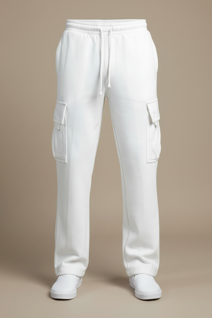 Pantalon Blanc Cargo Ample Décontracté Homme - Molleton - vue 3