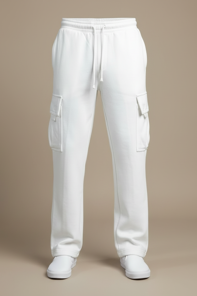 Pantalon Blanc Cargo Ample Décontracté Homme - Molleton - vue 3
