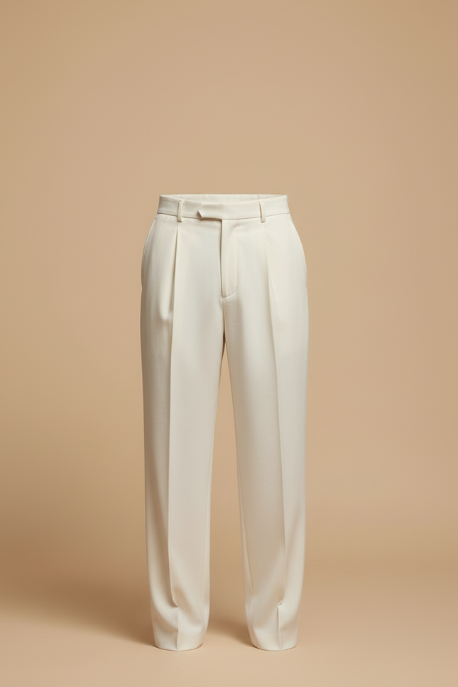Pantalon Blanc Plissé Ample Élégant Homme - Gabardine - vue 3