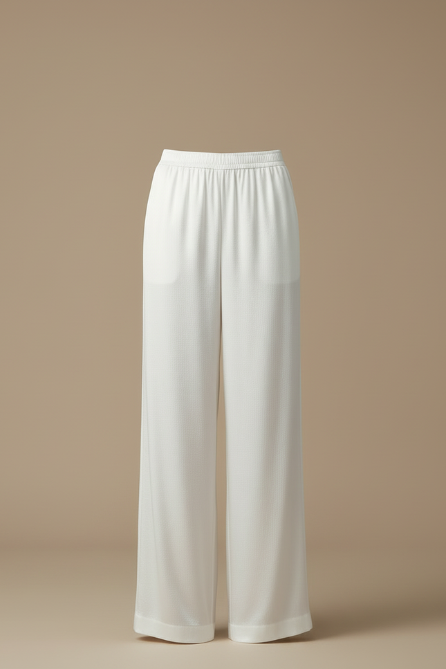 Pantalon Blanc Fluide Ample Satiné Élégant Femme - vue 3