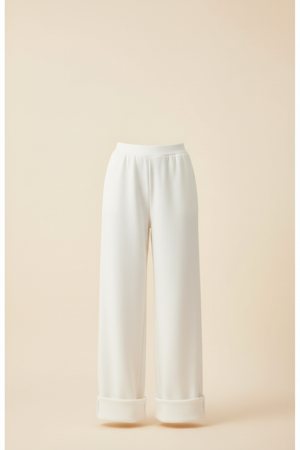 Pantalon Blanc Ample, Taille Haute, Molletonné, Décontracté - vue 3