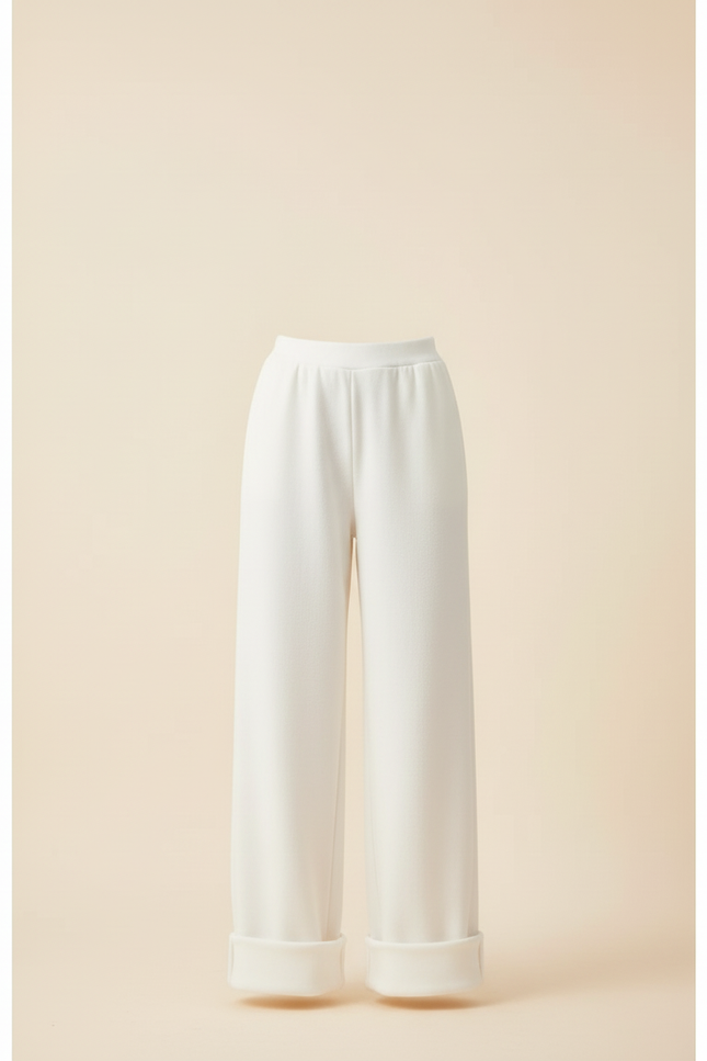 Pantalon Blanc Ample, Taille Haute, Molletonné, Décontracté - vue 3