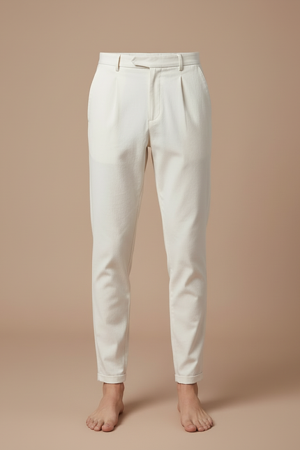 Pantalon Blanc Plissé Élégant Homme Décontracté - Coton - vue 3