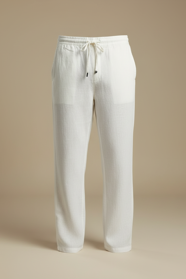 Pantalon Blanc Lin Décontracté Homme Cordon - vue 3