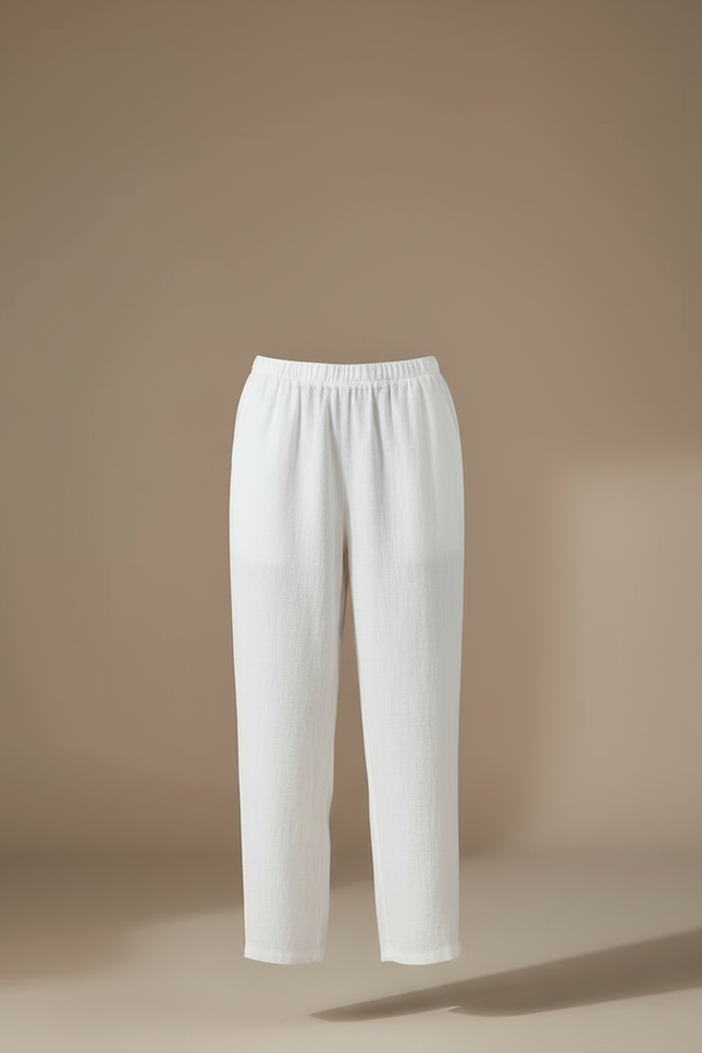 Pantalon Blanc Lin Ample Décontracté Fluide - vue 3