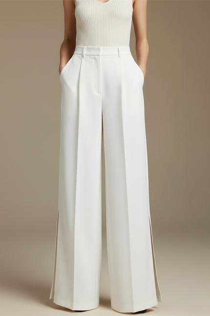 Pantalon Large Fluide Blanc - Polyester - vue 3