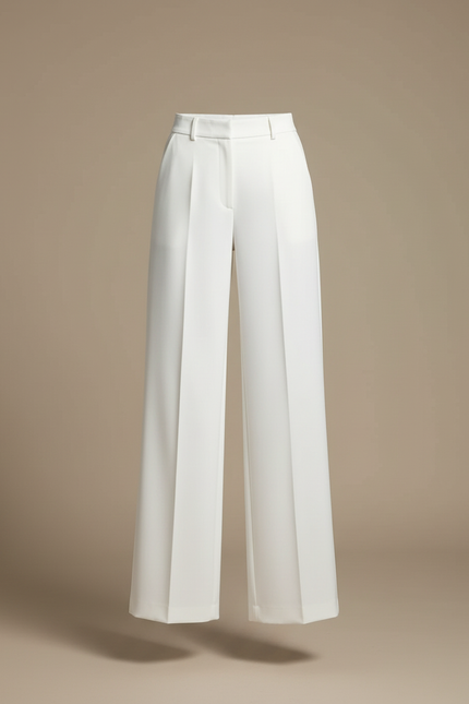 Pantalon Blanc Fluide Élégant Taille Haute Femme - Polyester - vue 3