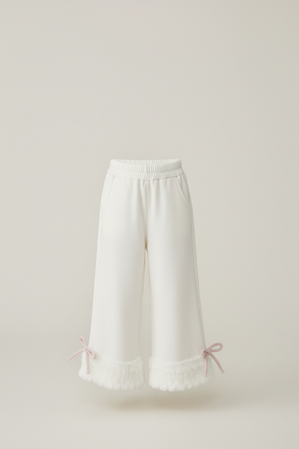 Pantalon Blanc Évasé Fourrure Velours Fille Hiver - Molleton - vue 3