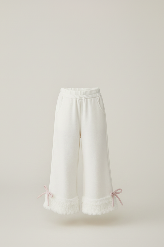 Pantalon Blanc Évasé Fourrure Velours Fille Hiver - Molleton - vue 3