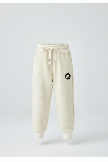 Pantalon Blanc Côtelé Ample Décontracté Enfant Logo - Beige Cordé - vue 3