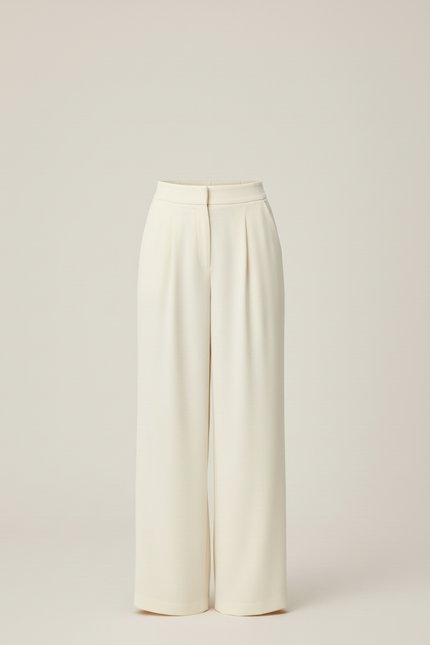 Pantalon Blanc Fluide Plissé Décontracté Femme - Beige Polyester - vue 3