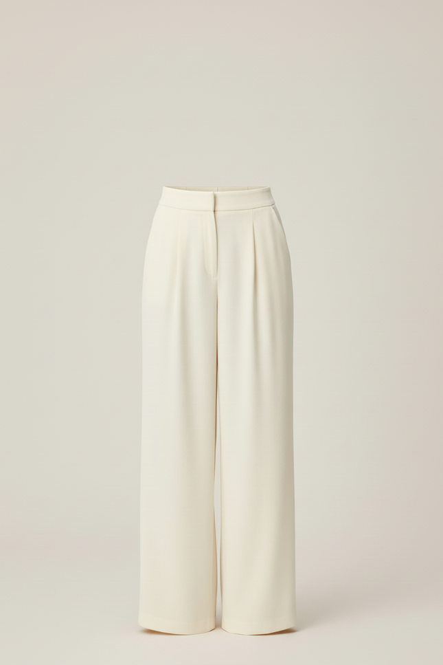 Pantalon Blanc Fluide Plissé Décontracté Femme - Beige Polyester - vue 3