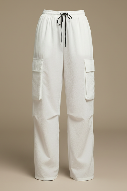 Pantalon Blanc Cargo Fluide Femme Ample Décontracté - Polyester - vue 3
