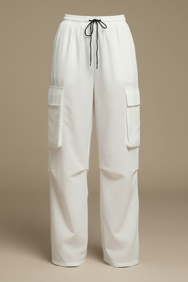 Pantalon Blanc Cargo Fluide Femme Ample Décontracté - Polyester - vue 3