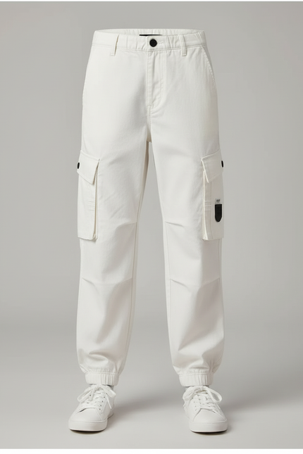Pantalon Blanc Cargo Ample Coton Enfant Garçon - Toile - vue 3