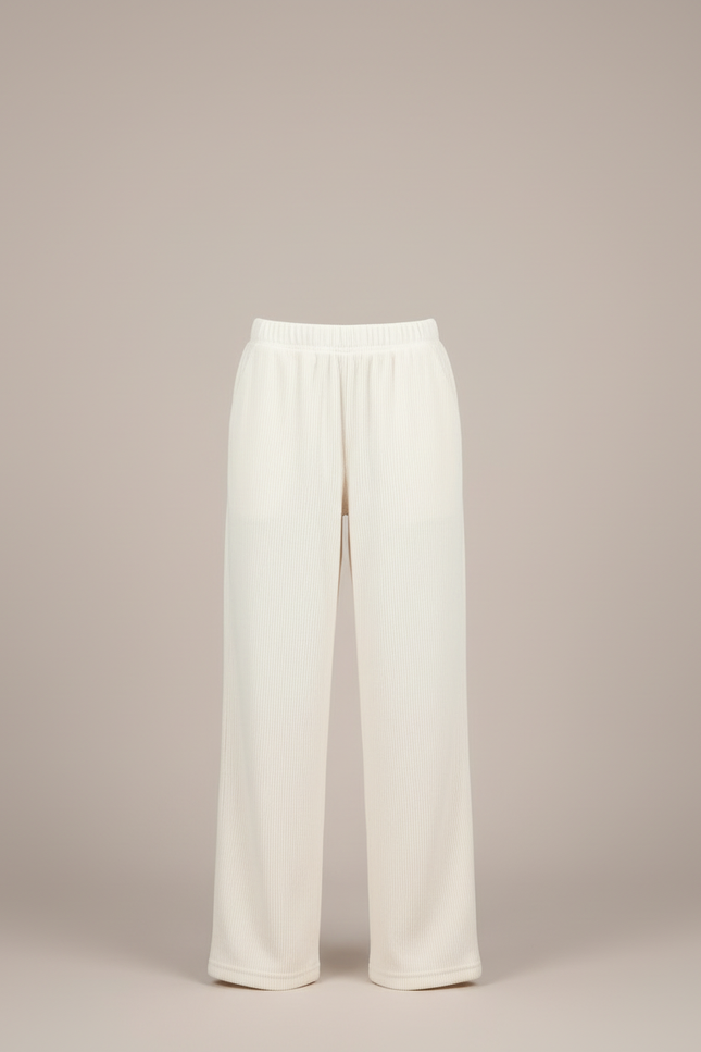Pantalon Blanc Côtelé Ample Décontracté Enfant Doux - Beige Cordé - vue 3