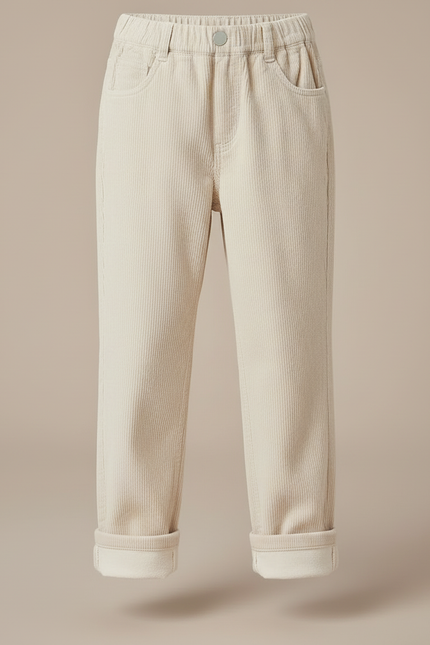 Pantalon Blanc Côtelé Droit Doublé Chaud Enfant - Beige Cordé - vue 3