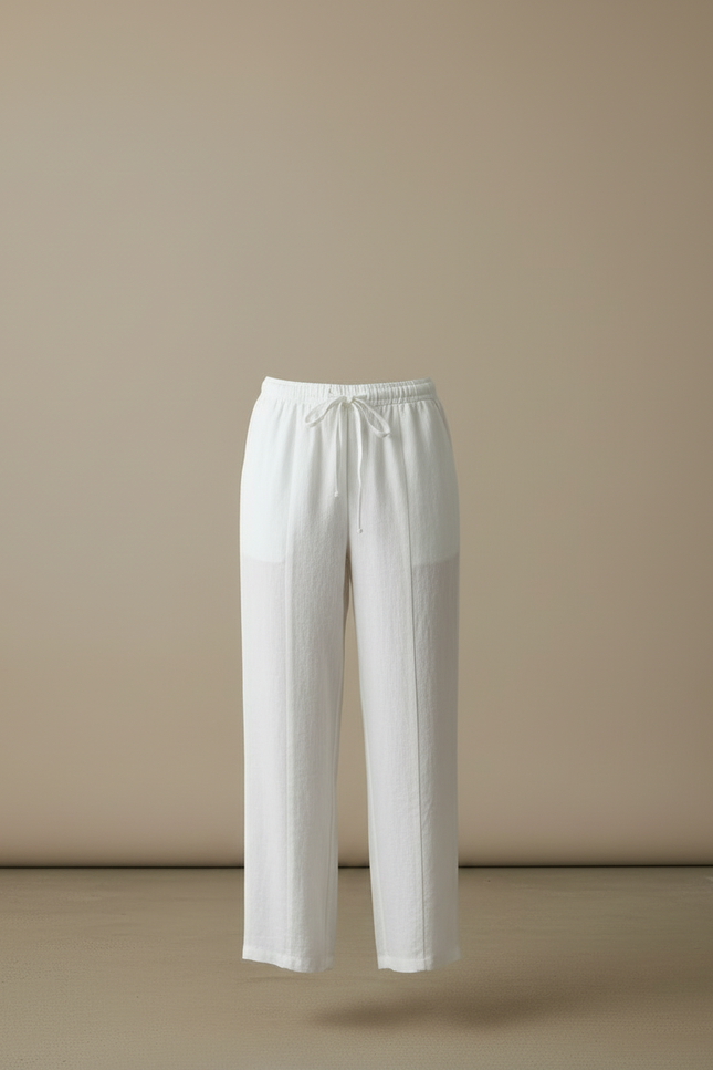Pantalon Blanc Lin Fluide Décontracté Ample - vue 3