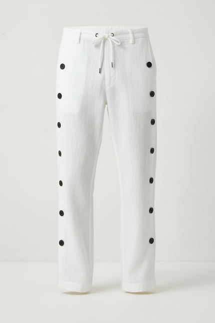 Pantalon Blanc Lin Boutons Latéraux Décontracté Homme - vue 3