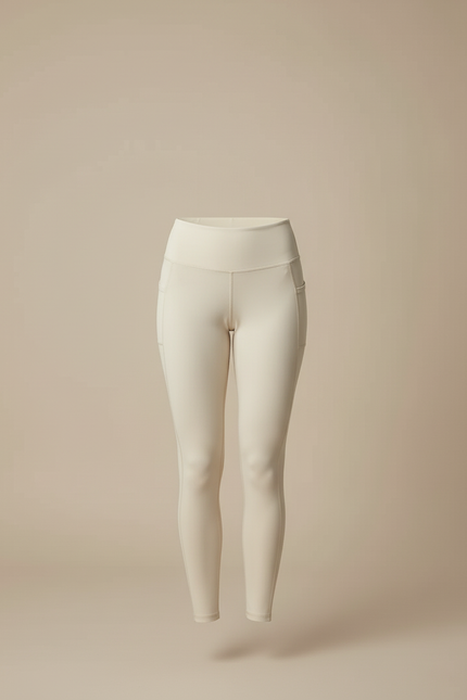 Pantalon Blanc Moulant Taille Haute Sport Confortable Hiver - Beige Polyester - vue 3