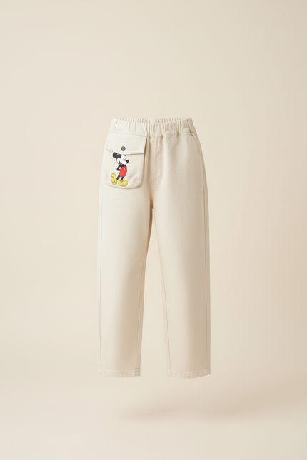 Pantalon Blanc Canvas Ample Mickey Décontracté Enfant - Beige Toile - vue 3