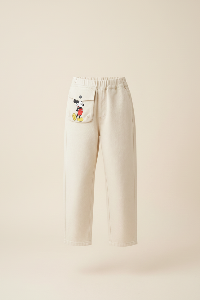 Pantalon Blanc Canvas Ample Mickey Décontracté Enfant - Beige Toile - vue 3