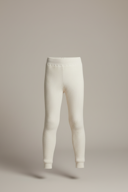 Pantalon Blanc Côtelé Élastique Doux Enfant - Beige Maille - vue 3