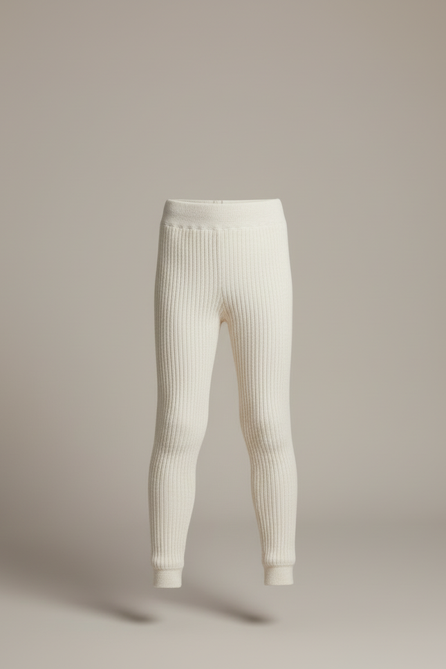 Pantalon Blanc Côtelé Élastique Doux Enfant - Beige Maille - vue 3