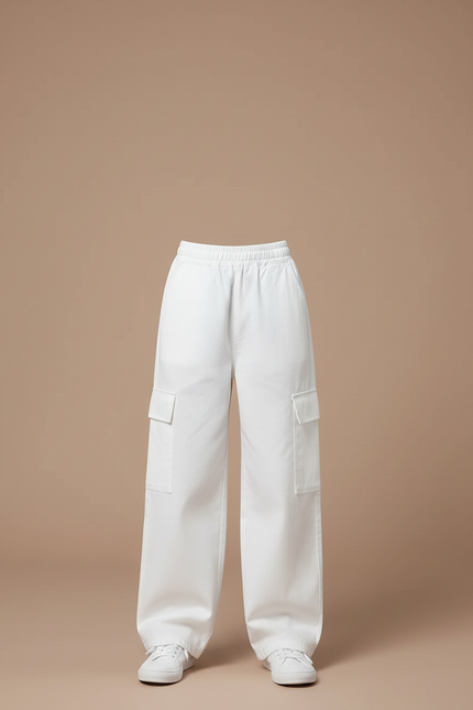 Pantalon Blanc Ample Cargo Décontracté Fille - Toile - vue 3