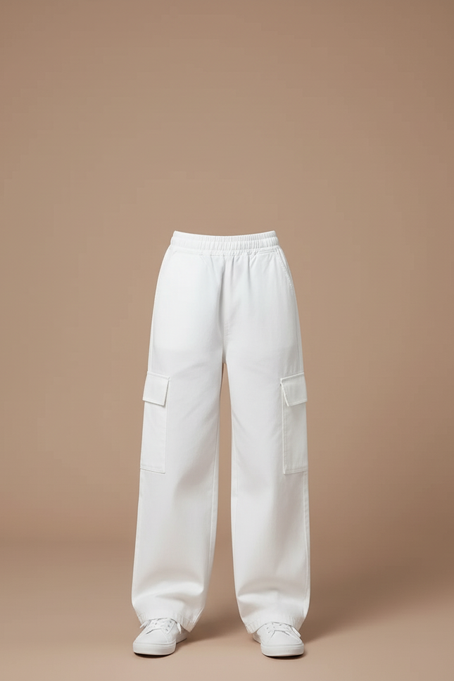Pantalon Blanc Ample Cargo Décontracté Fille - Toile - vue 3